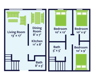 three bedroom townhome for rent floor plan