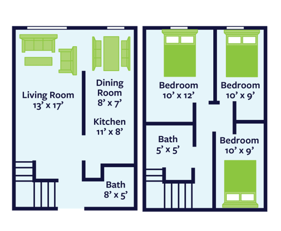 three bedroom townhome for rent floor plan