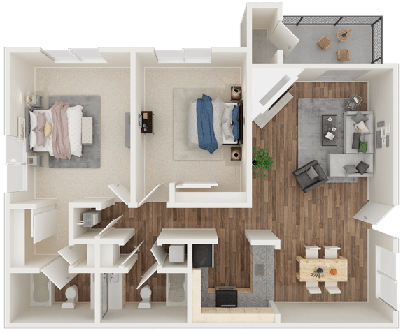 2 bedroom 2 bath 3D floor plan layout