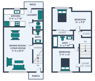 two bed one and half bath townhome