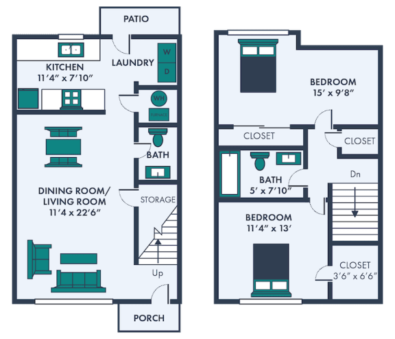 two bed one and half bath townhome