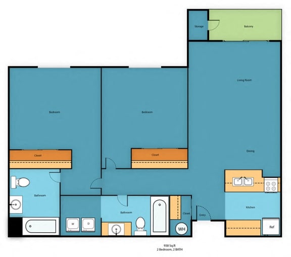 2 Bed 2 Bath Floor Plan at Park Edmonds Apartment Homes, Edmonds, WA, 98026