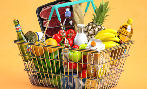 a shopping basket filled with groceries