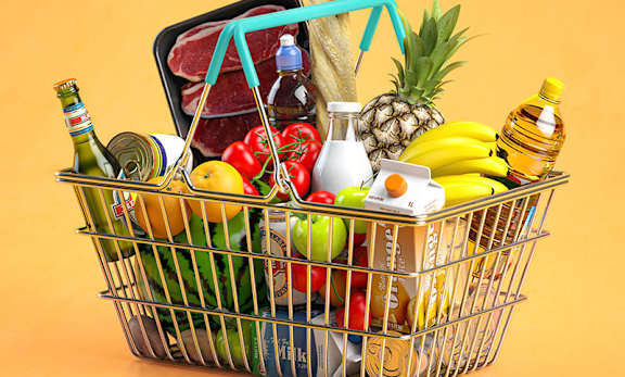 a shopping basket filled with groceries