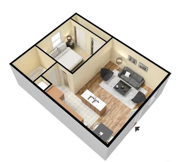 a floor plan with a bedroom and a living room