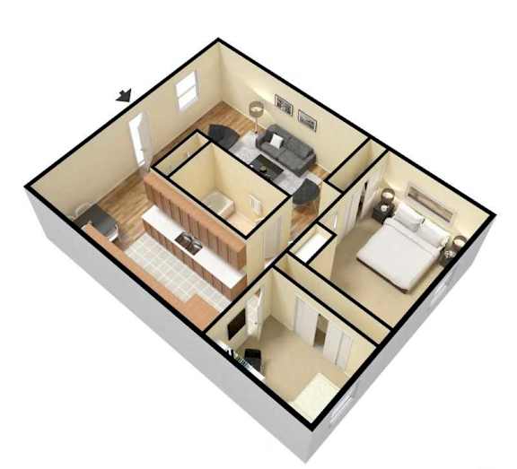 a floor plan with a bedroom and a living room