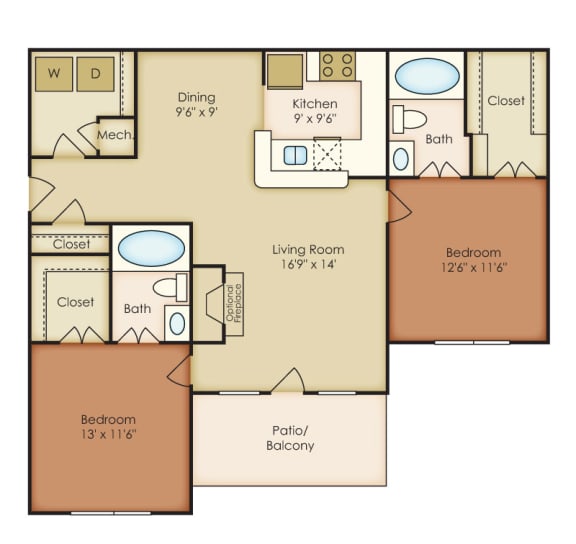 Berkley 2 Bedroom 2 Bath Floorplan at Crestmark Apartment Homes, Lithia Springs