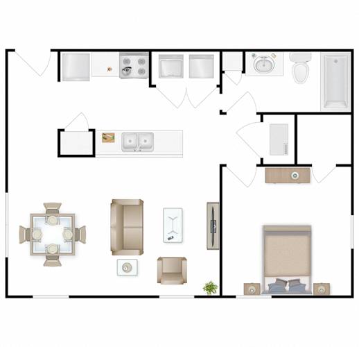 Floor Plan  A floor plan of a 610 square foot one bedroom home at Gallatin Trails Apartments.
