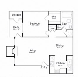One Bed One Bath Floor plan at The Madison at Eden Brook, Columbia, MD