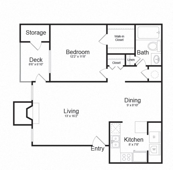 Floor Plan  One Bed One Bath Floor plan at The Madison at Eden Brook, Columbia, MD