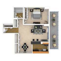 Steward Tower Apartments 1 Bed floor plan