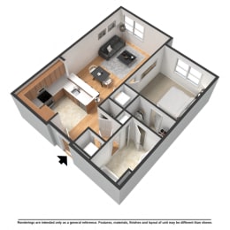 One bedroom, one bathroom