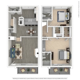 Two bedroom, two and a half bathroom  at Mediterranean Village Costa Mesa, California, 92626
