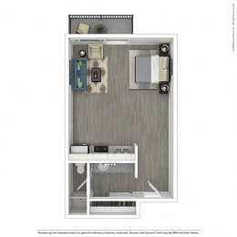 Studio B Floor Plan  at Mediterranean Village West Hollywood, West Hollywood