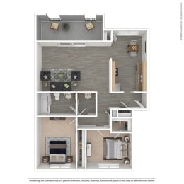 Two bedroom, one bathroom floor plan  at Pleasanton Place, Pleasanton, CA, 94566
