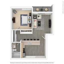Plan O - One Bedroom at West Park Village Apartment Homes at West Park Village, Los Angeles, CA