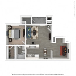 One bedroom, one bathroom plus den floor plan  at Mountain Vista, Victorville, CA