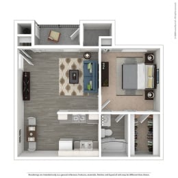 One bedroom, one bathroom floor plan  at Mountain Vista, Victorville, California