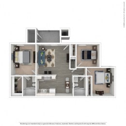 Three bedroom, two bathroom floor plan  at Mountain Vista, Victorville, California