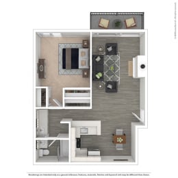 1 bed 1 bath floor plan D at The Meadows Apartments, Culver City , California