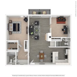 1 bed 1 bath floor plan C at The Meadows Apartments, Culver City , CA