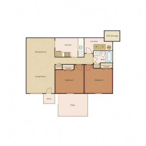 Floor Plan  Two Bedroom, One Bathroom (Renovated)