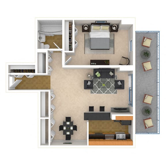 Steward Tower Apartments 1 Bed floor plan