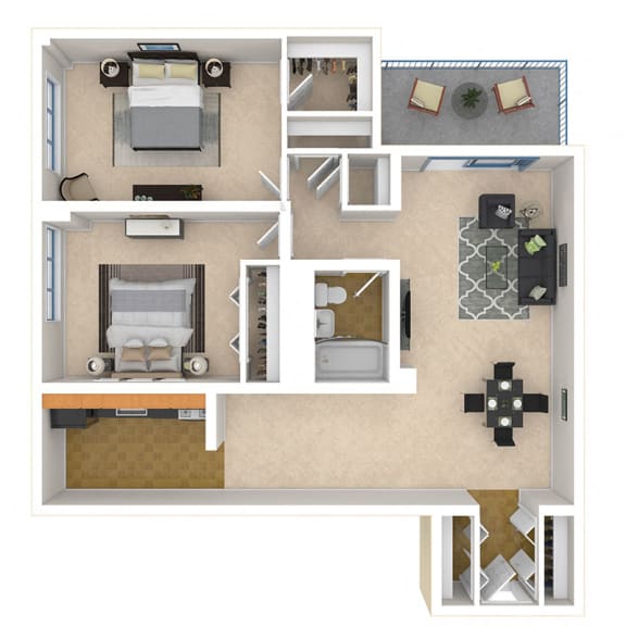 Steward Tower Apartments 2 Bed floor plan