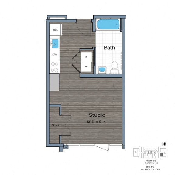 DC Studio floor plan at Lex and Leo at Waterfront Station, District of Columbia