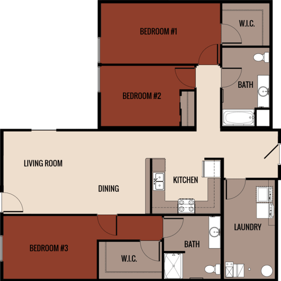 3x2 1192-1352 square foot floor plan at Horicon School Apartments