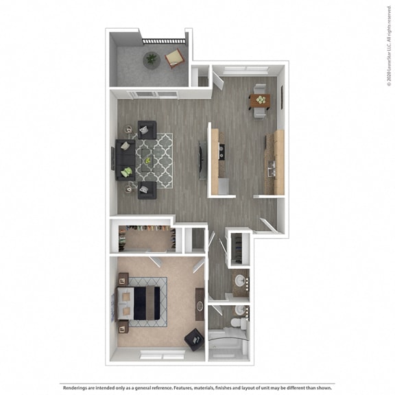One bedroom, one bathroom floor plan  at Pleasanton Place, Pleasanton, California