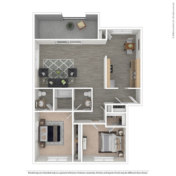 Two bedroom, one and a half bathroom floor plan  at Pleasanton Place, Pleasanton, 94566