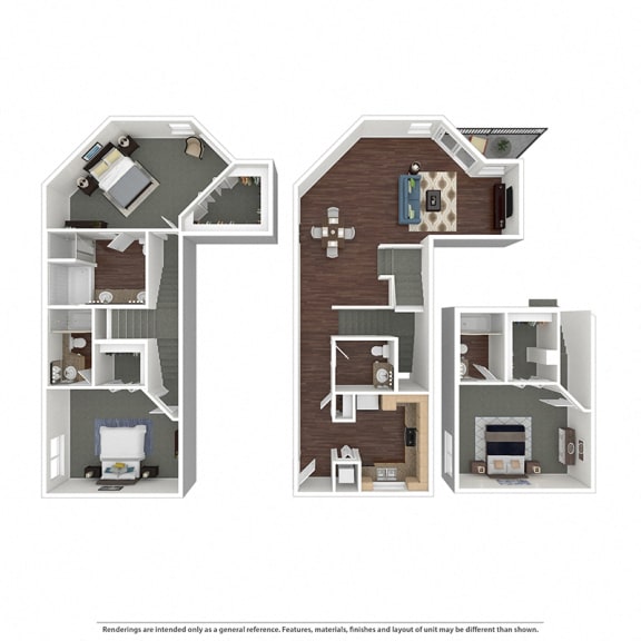 Floor Plan  Marina View Three Bedroom at Esprit Apartments, Marina del Rey, 90292