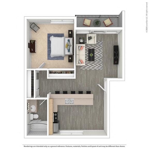 Plan O - One Bedroom at West Park Village Apartment Homes at West Park Village, Los Angeles, CA