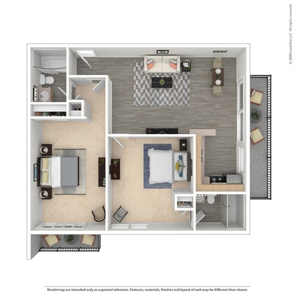 Two Bedroom Two Bathroom Plan B at West Park Village Apartment Homes at West Park Village, California