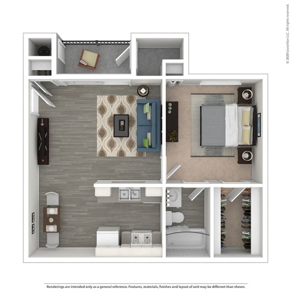 One bedroom, one bathroom floor plan at Mountain Vista Apartment Homes One bedroom, one bathroom floor plan at Mountain Vista, Victorville, California