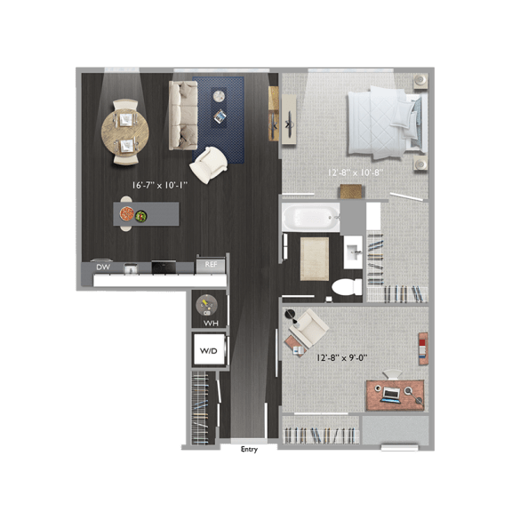 Floor Plan  2 bed 1 bath B1 Floor Plan at The Edison at Union Market, Washington, DC, 20002