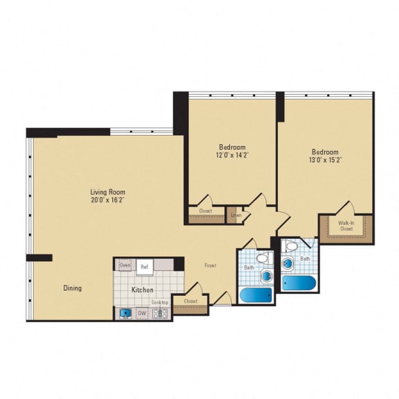 Floor Plan  B2 Floor Plan at RiverHouse, Virginia, 22202