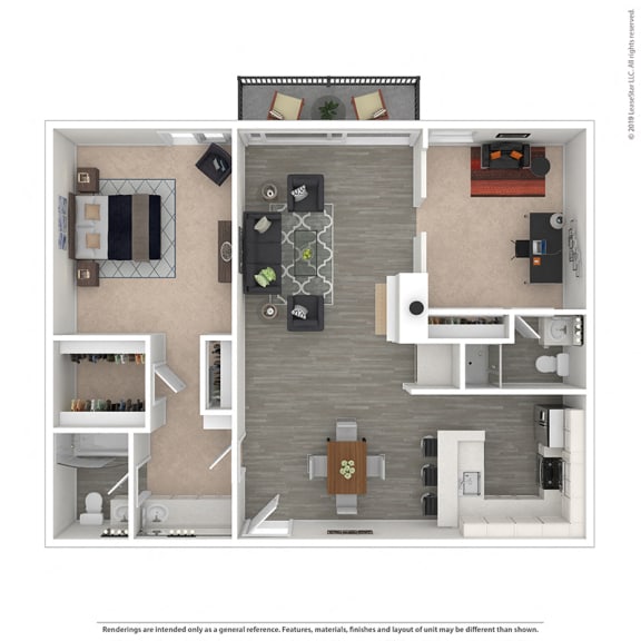 1 bed 1 bath floor plan C at The Meadows Apartments, Culver City , CA