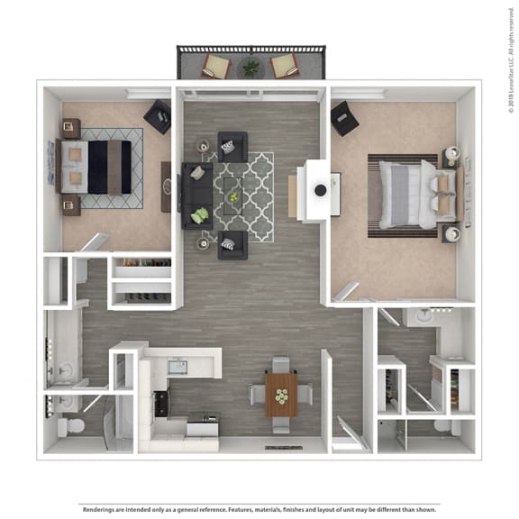 2 bed 2 bath floor plan B at The Meadows Apartments, Culver City , CA 90230