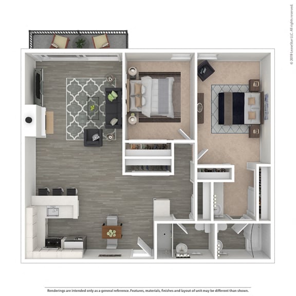 2 bed 2 bath floor plan C at The Meadows Apartments, Culver City
