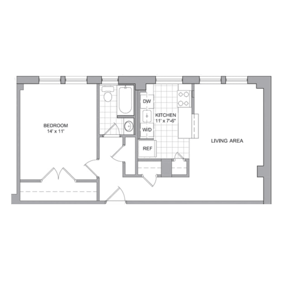  Floor Plan 1 Bedroom - A
