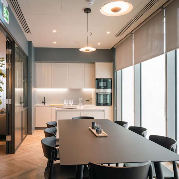 A modern kitchen with a dining table and chairs at Cherrywood Apartments, D18 VY3V, DUBLIN 18