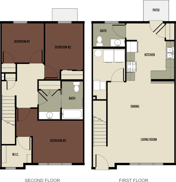3x2 1,386 square foot floor plan at Historic Walnut Square Apartments