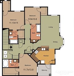 3 Bedroom 3 Bath 1,528 Sq. Ft. Dakota Floor Plan  at The Retreat Apartment Homes, Williston, North Dakota, 58801