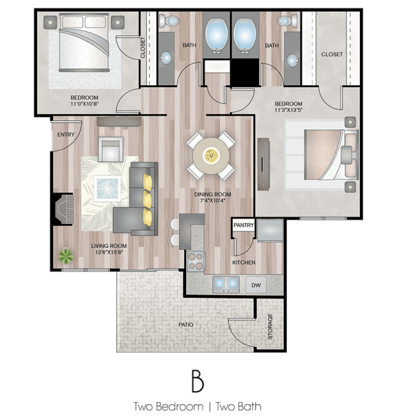2X2 Floor Plan | Terrace Hill Apartments in El Paso, TX