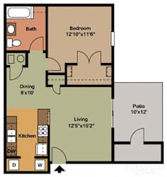 WEA 1 Bed, 1 Bath 904 Sq.Ft. Floor Plan at Shenandoah Properties in Lafayette, IN 47905