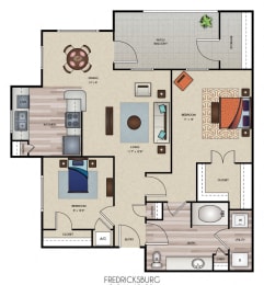 Two Bedroom One Bath Fredricksburg Floor Plan  at Wind Dance, Carrollton, TX, 75010