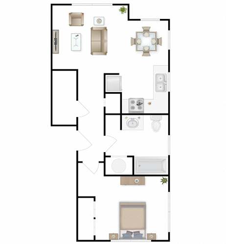 Floor Plan  A one bedroom floor plan at Gallatin Trails Apartments