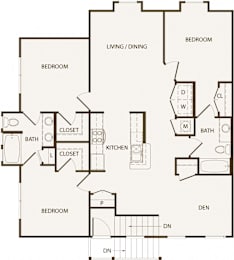  Floor Plan 3-Bed, 3-Bath, Apartment (Affordable)
